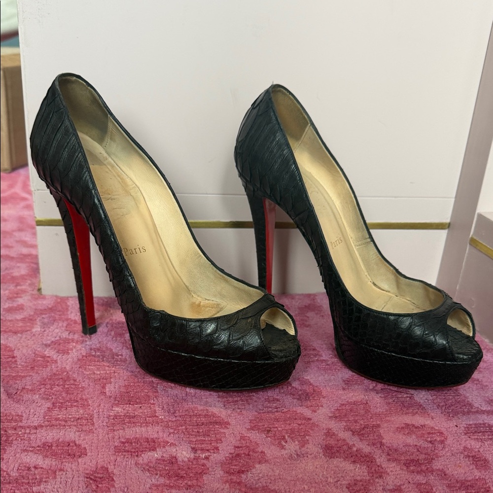 Christian Louboutin Black Peep-Toe Heels